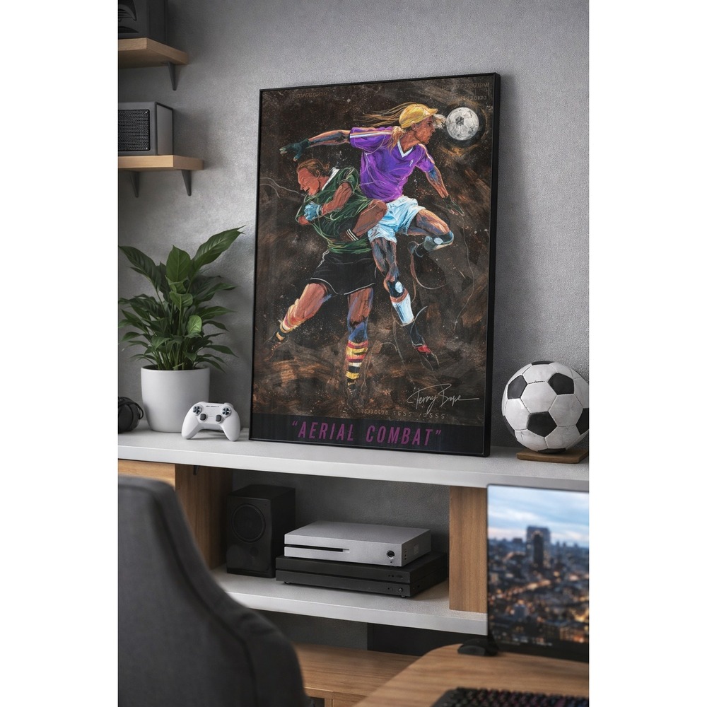 Terry Rose Soccer‎ Poster Aerial Combat Vintage 80s Sports Art Print Rare